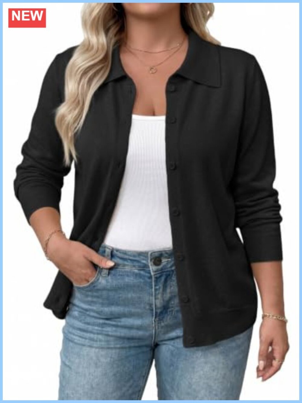 Plus Size Open Front Cardigan Long Sleeve Button Down Sweater